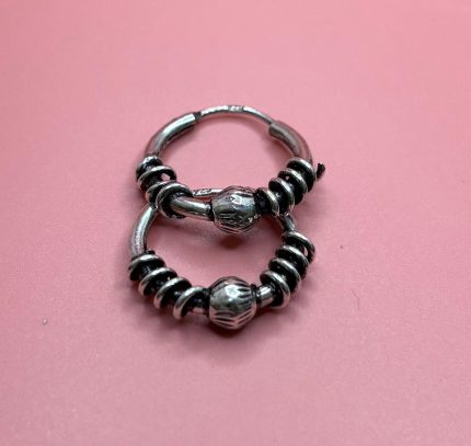 Spiral Bead Oxidized Hoop Earrings – Unisex Edition