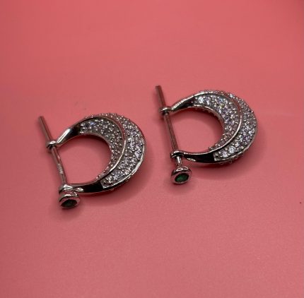 Men’s Sterling Crescent Stud Earrings with Green Stone Accent