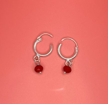 Ruby Drop Silver Hoops