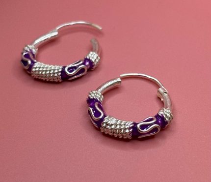 Purple Enamel Tribal Hoop Earrings