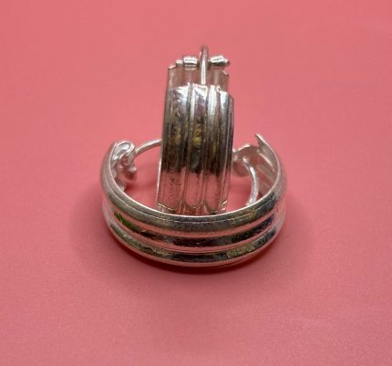 Men’s Bold Silver Hoop Earrings – Triple Groove Design
